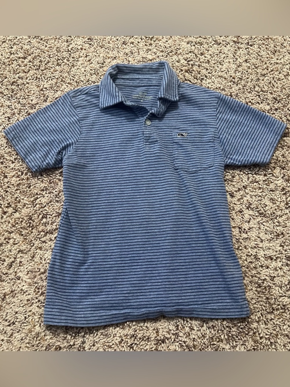 Vineyard Vines Boys Blue Striped Polo with Whale Logo Size 6